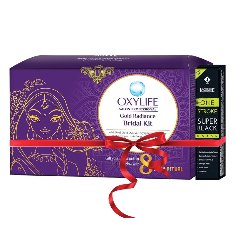 Oxylife Salon Professional Gold Radiance Bridal Kit 336g with x2 Jaquline Kajal Free Complete Kit for Bridal Radiance Deep Cleansing Hydration Long Lasting Glow Enriched with Gold Natural Ingredients Professional Spa Like Experience - Image 1