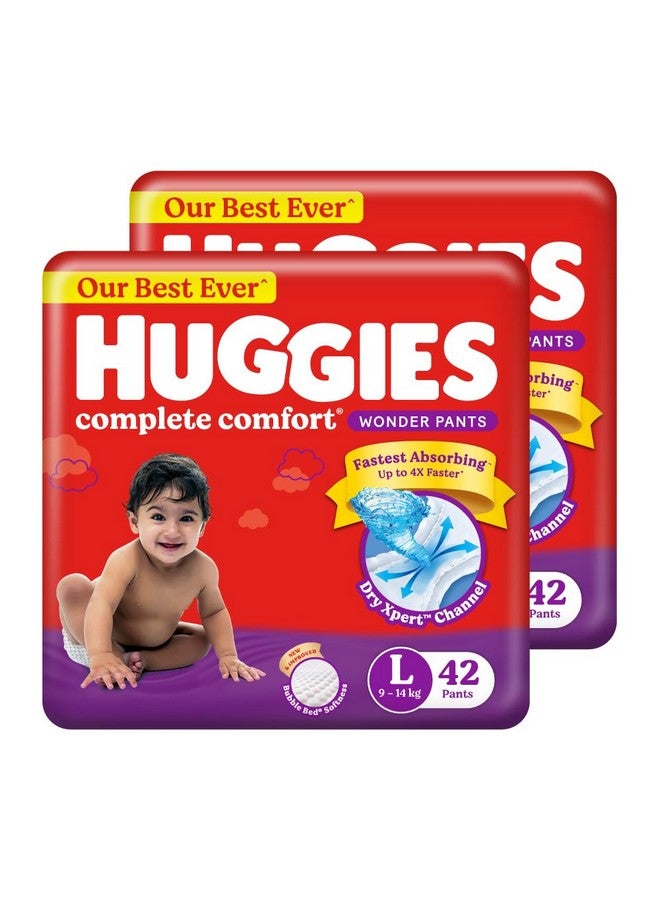 HUGGIES Complete Comfort Wonder Pants | Pant Style Baby Diapers L Size, 84 Count | India'S Fastest Absorbing Diaper, Patented Dry Xpert Channel, Ideal For 9 To 14 Kgs