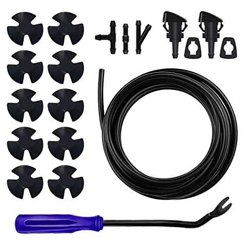 NHHC 19PCS Windshield Washer Nozzles Hose Kit,Hose Connectors,Windshield Washer Spray Nozzle and Gaskets,Compatible with Dodge,Ram,Chrysler (19PCS/Blue) - Image 1