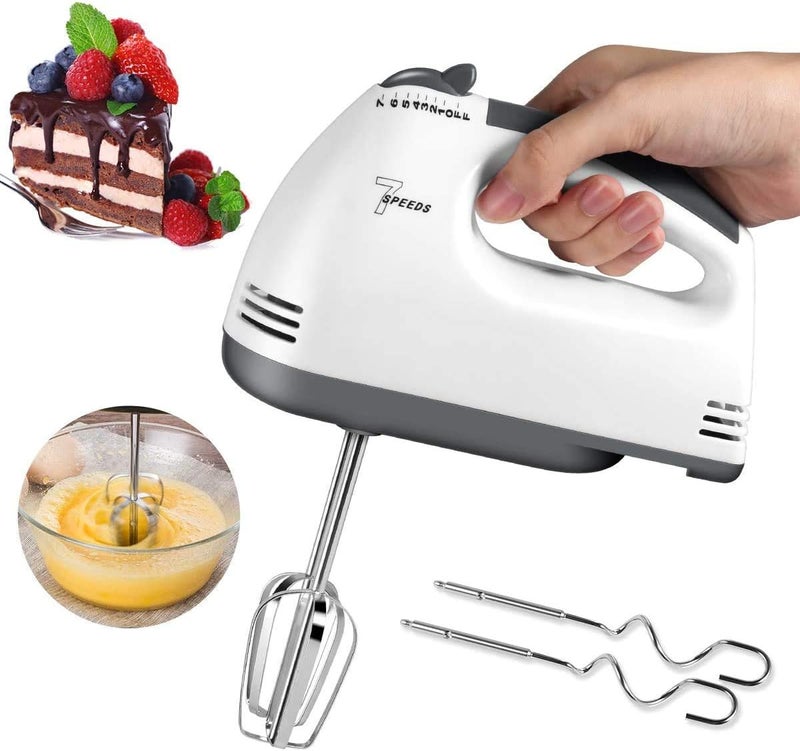 ACHAS Electric Hand Mixer Beaters, Lightweight Handheld,7-Speed,Food Beater with Two Beaters,Two Dough Hooks/Egg Beater,Cake Mixer,Milk frother,Egg Whisk,Bread Maker - Image 1