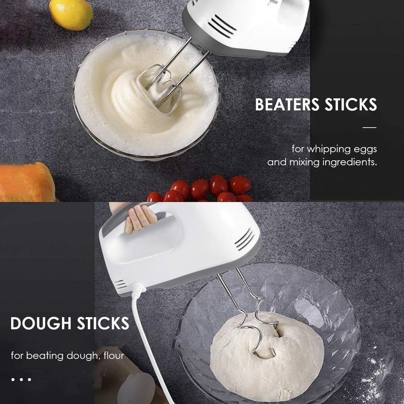 ACHAS Electric Hand Mixer Beaters, Lightweight Handheld,7-Speed,Food Beater with Two Beaters,Two Dough Hooks/Egg Beater,Cake Mixer,Milk frother,Egg Whisk,Bread Maker - Image 3