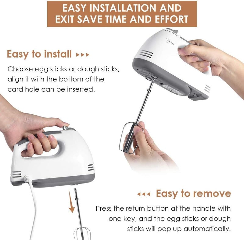 ACHAS Electric Hand Mixer Beaters, Lightweight Handheld,7-Speed,Food Beater with Two Beaters,Two Dough Hooks/Egg Beater,Cake Mixer,Milk frother,Egg Whisk,Bread Maker - Image 4