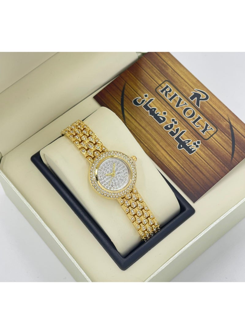 ريفولي ساعة يد نسائية من الفولاذ المقاوم للصدأ مرصعة بالكريستال