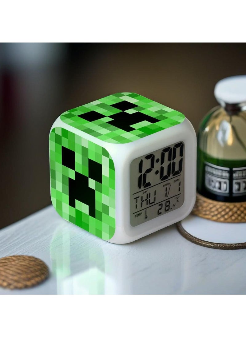 Generic - 7 Color LED Light Minecraft Alarm Clock Display Temperature and Date - Image 1