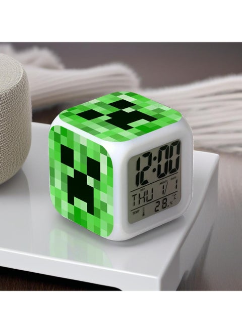 7 Color LED Light Minecraft Alarm Clock Display Temperature and Date