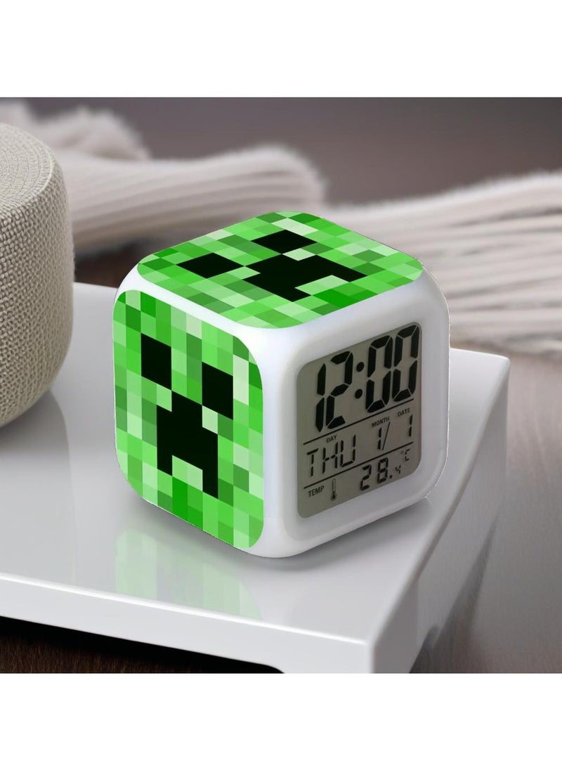 Generic - 7 Color LED Light Minecraft Alarm Clock Display Temperature and Date - Image 1
