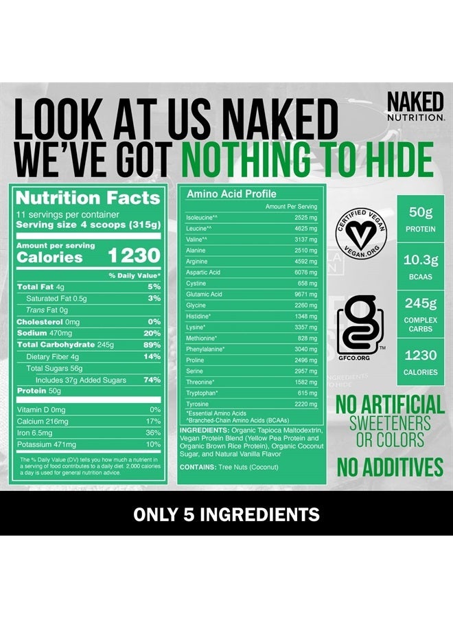 Nakd Mass - Vanilla Vegan Weight Gainer - 8Lb Bulk، خالٍ من الكائنات المعدلة وراثيًا والغلوتين والصويا ومنتجات الألبان. بدون مكونات صناعية - 1230 سعرة حرارية - 11 وجبة - Image 4