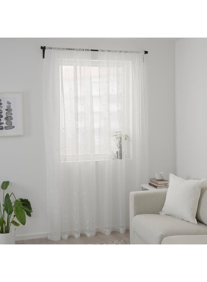 erorex Sheer curtains, 1 pair, white dotted/with rod pocket, 145x300 cm - Image 4