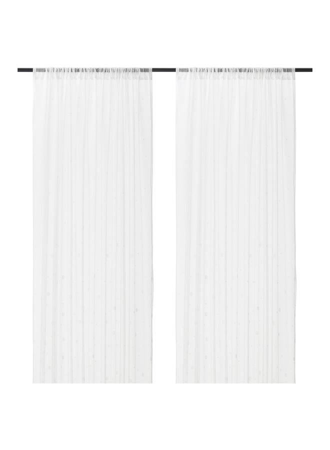erorex Sheer curtains, 1 pair, white dotted/with rod pocket, 145x300 cm - Image 1
