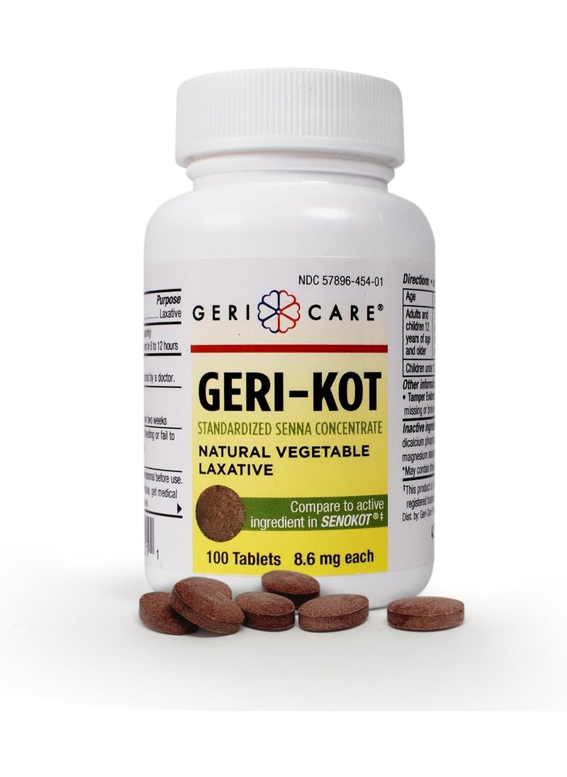 GeriCare Geri-KOT Senna Laxative & Stool Softener Tablets, 100ct| Natural Vegetable Stimulant Laxative| Smooth Bowel Movement Senna Tablets| Fast-Acting, Gentle Constipation Relief| 8.6mg Sennosides Laxative 