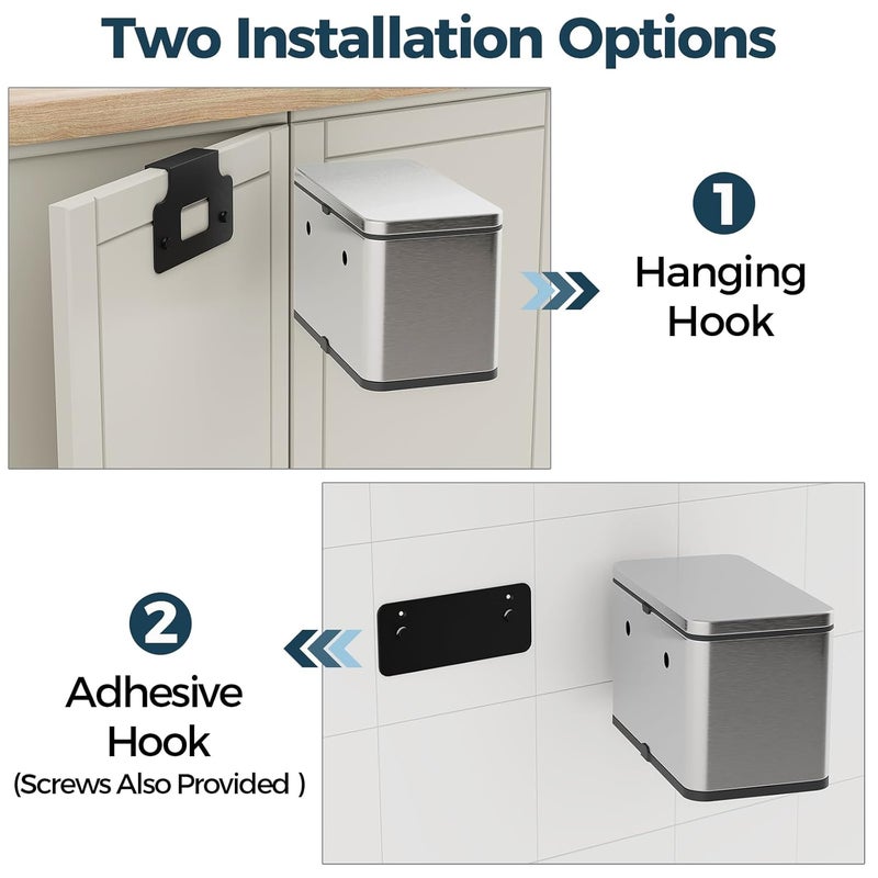 LINSSEN Stainless Steel Hanging Trash Can with Lid and Inner Bucket, 1 Gallon Kitchen Compost Bin for Counter Top, Under Sink or Wall Mount, Small Garbage Can for Cupboard/Bathroom/Bedroom/RV - Image 2