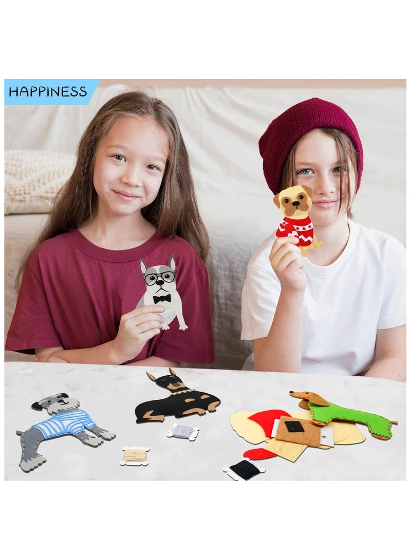 SOLARAE 8 Pcs Puppy Craft Kit DIY Crafting and Sewing Set Dog Stuffed Animal Felt Plushie Fine Motor Skills Toys Educational Gifts for Educational Beginners Sewing Set Sewing Kits - Image 3