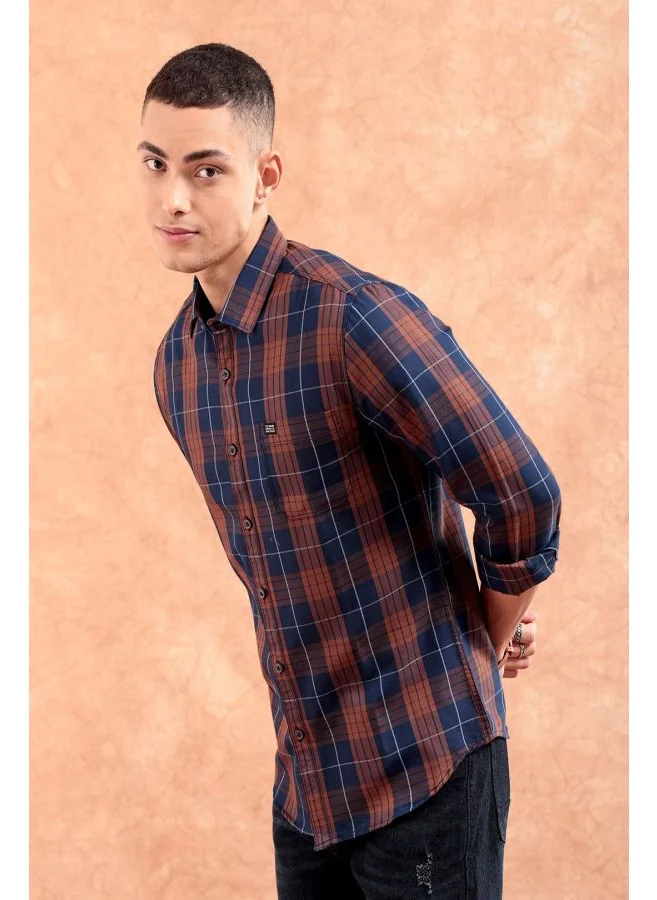 شركة المرآب الهندية Men Regular Fit Checkered Casual wear Cutaway Collar Long Sleeves Shirt