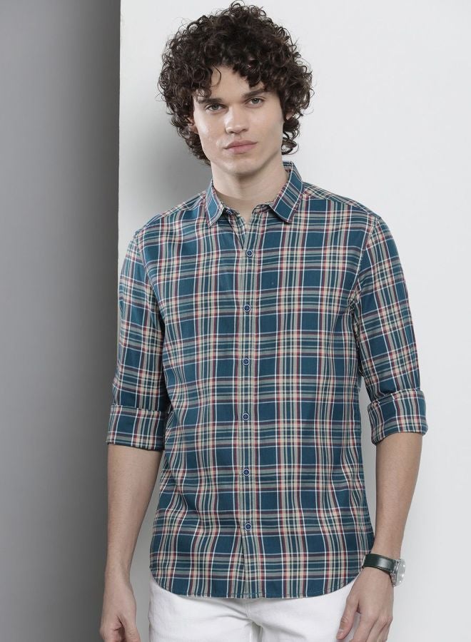 The Indian Garage Co Men Regular Fit Checkered Full Sleeves Cutaway Collar Casual Shirt - Image 1
