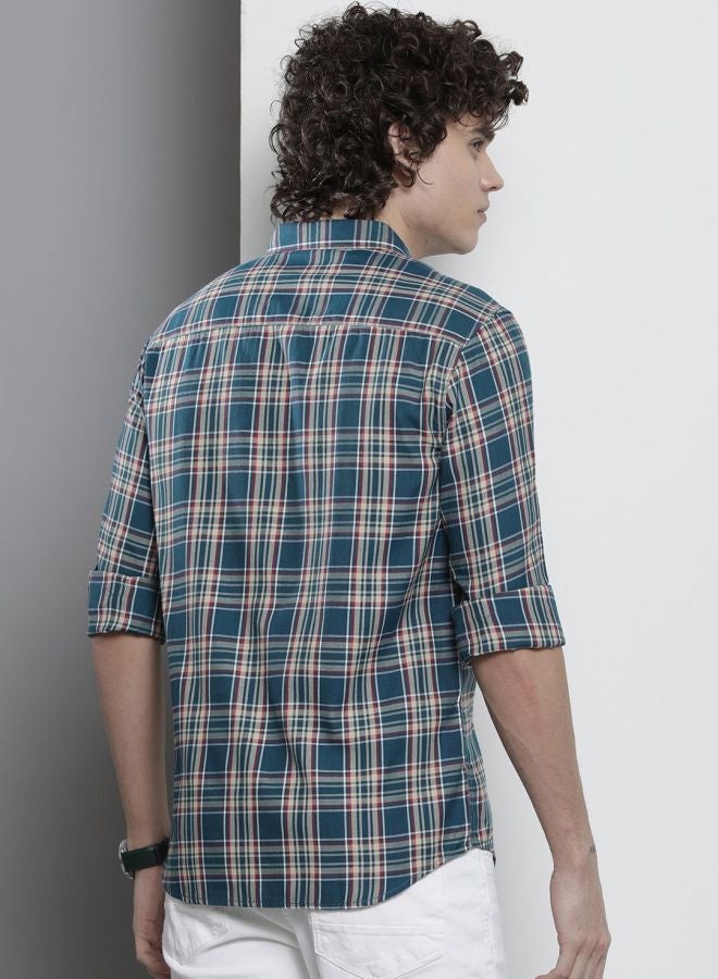 The Indian Garage Co Men Regular Fit Checkered Full Sleeves Cutaway Collar Casual Shirt - Image 2