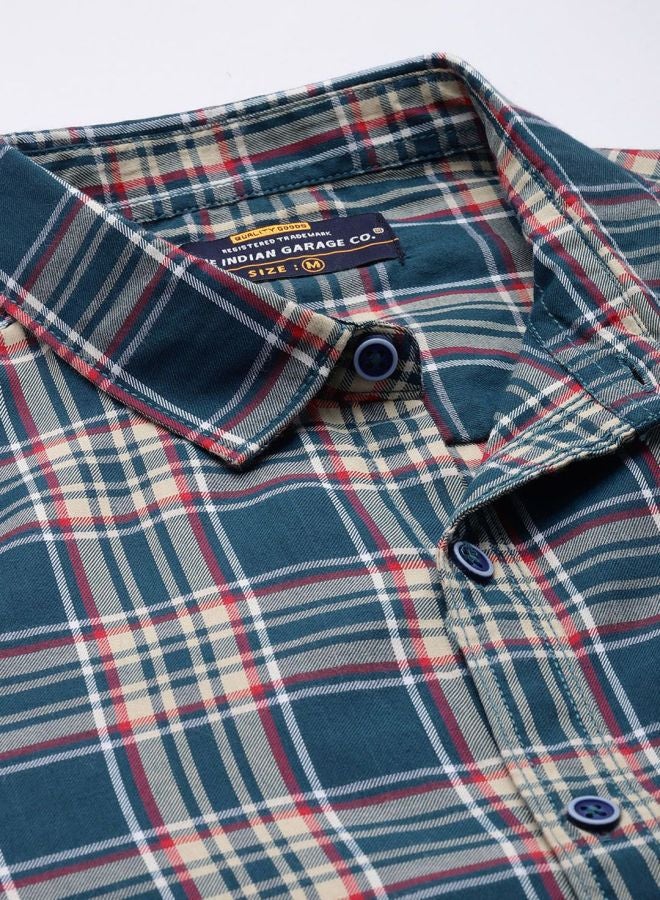 The Indian Garage Co Men Regular Fit Checkered Full Sleeves Cutaway Collar Casual Shirt - Image 4
