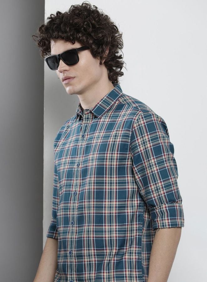 The Indian Garage Co Men Regular Fit Checkered Full Sleeves Cutaway Collar Casual Shirt - Image 3