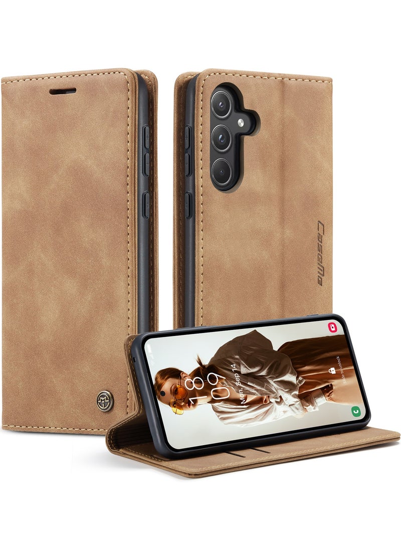 CaseMe For Samsung Galaxy A-55 Cover, Soft PU Leather Shockproof Mobile Phone Wallet Case, Full Body Protective Flip Cover Magnetic Adsorption Back Cover - Image 1
