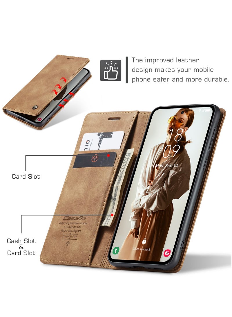 CaseMe For Samsung Galaxy A-55 Cover, Soft PU Leather Shockproof Mobile Phone Wallet Case, Full Body Protective Flip Cover Magnetic Adsorption Back Cover - Image 2
