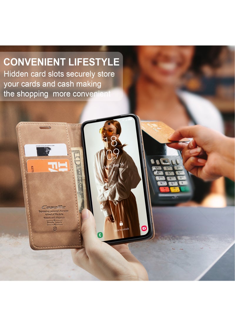 CaseMe For Samsung Galaxy A-55 Cover, Soft PU Leather Shockproof Mobile Phone Wallet Case, Full Body Protective Flip Cover Magnetic Adsorption Back Cover - Image 5