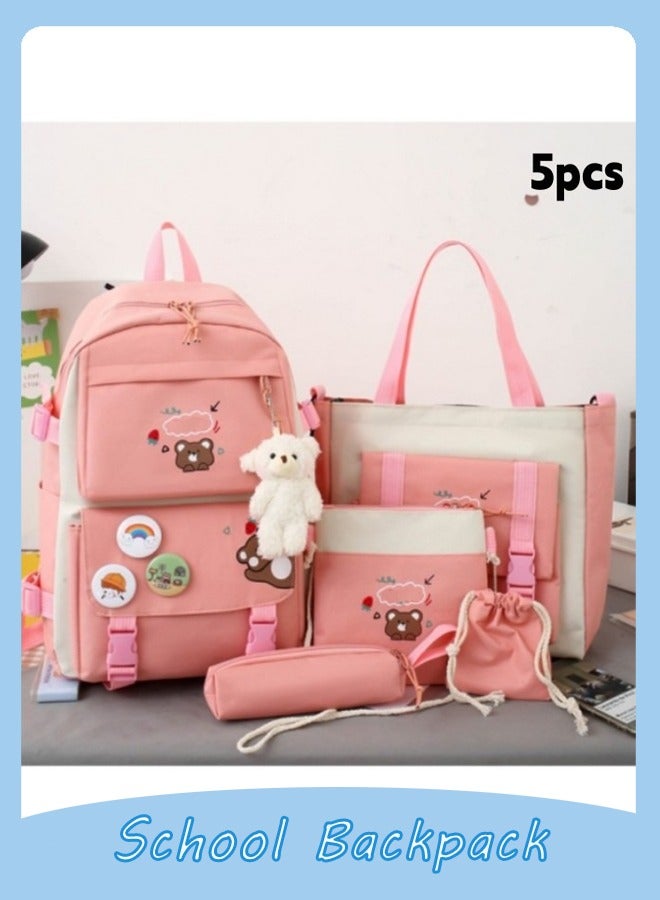 5Pcs Accessories Backpack with Pin & Set Backpack Kawaii Backpack School Bags for Teen Girl with Badge&Pendant Shoulder Bag Pencil Box Tote Bag Small Bag  - Image 1
