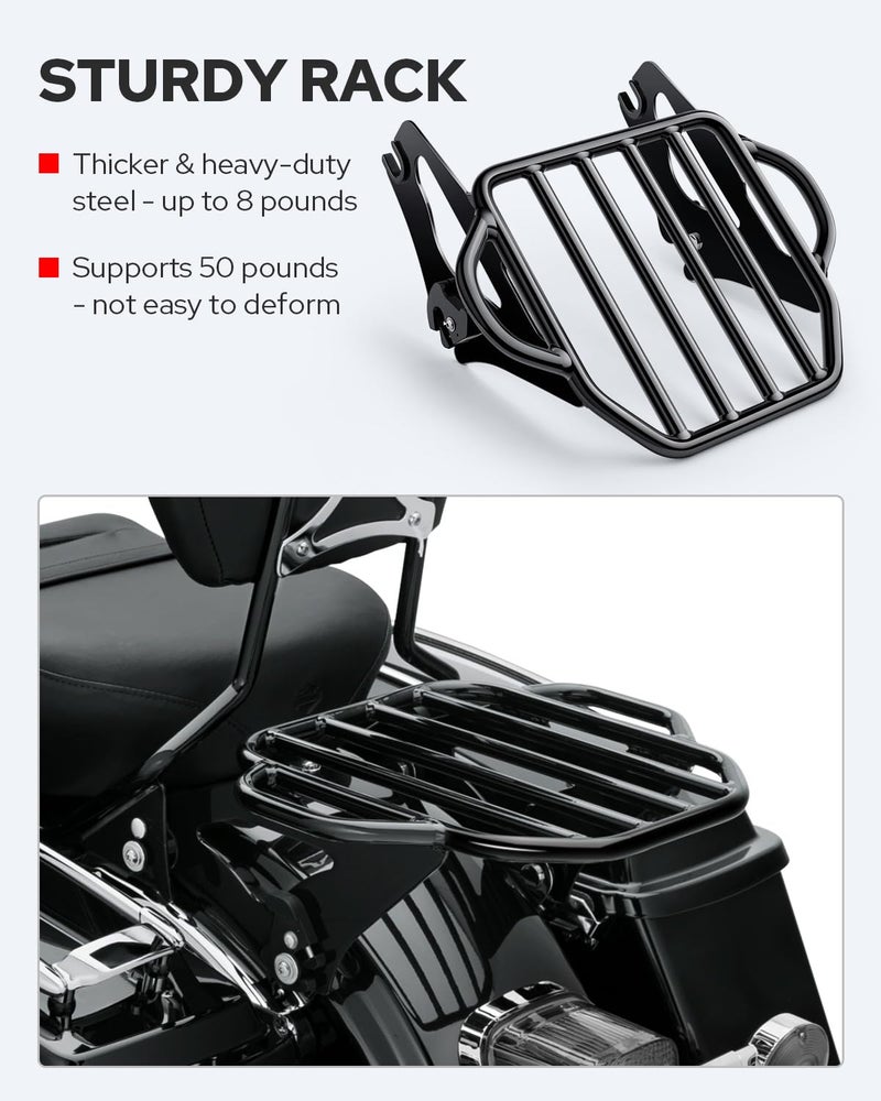 Benlari Gloss Black Detachable Luggage Rack 2-Up Mounting Rack Compatible for Harley Touring Road King Street Electra Glide 2009-2024 2021 2020 2019 2018 2017 2016 2015 2014 2013 2012 2011 2023 - Image 3