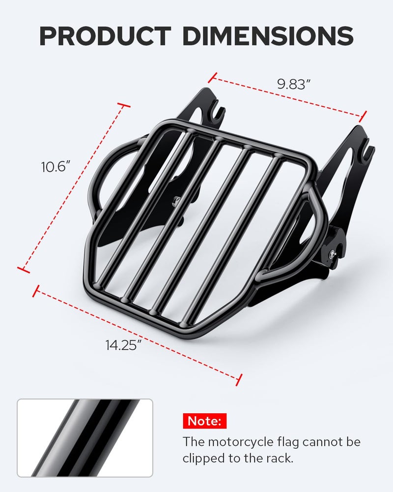 Benlari Gloss Black Detachable Luggage Rack 2-Up Mounting Rack Compatible for Harley Touring Road King Street Electra Glide 2009-2024 2021 2020 2019 2018 2017 2016 2015 2014 2013 2012 2011 2023 - Image 2
