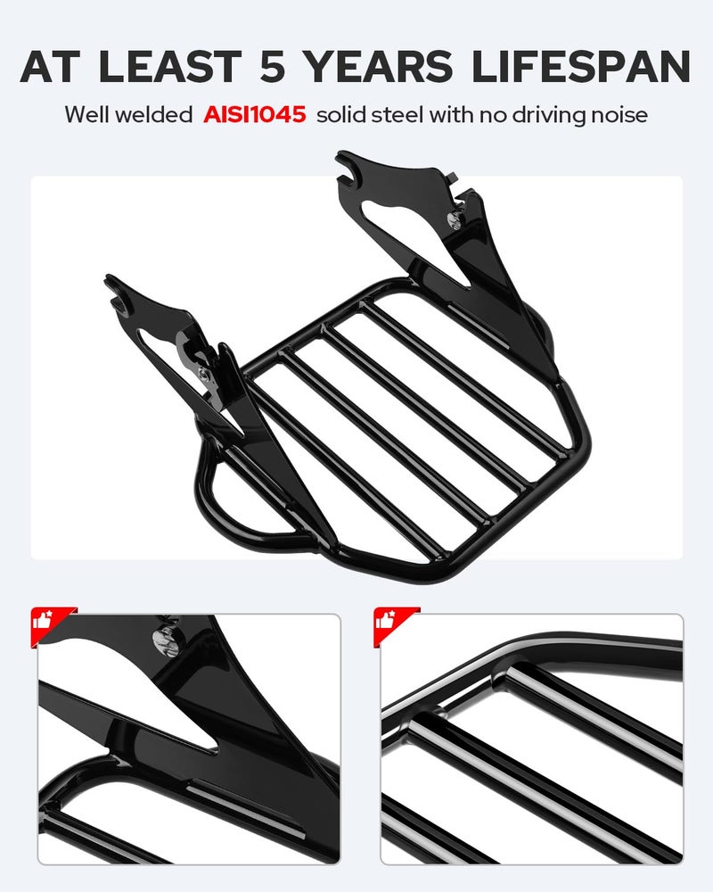 Benlari Gloss Black Detachable Luggage Rack 2-Up Mounting Rack Compatible for Harley Touring Road King Street Electra Glide 2009-2024 2021 2020 2019 2018 2017 2016 2015 2014 2013 2012 2011 2023 - Image 4