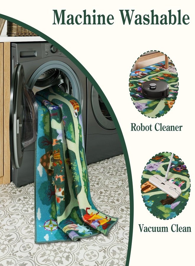 لايف بوكس سجادة لعب أطفال قابلة للغسل من لايف بوكس، بتصميم مرح، مناسبة لغرفة اللعب، سجادة طريق للأولاد والبنات لغرفة الأطفال، آمنة ومرحة، سجادة تعليمية مانعة للانزلاق بتصميم غابة، مناسبة لغرفة نوم الأطفال، مقاس 60 × 32 بوصة، لون أخضر - Image 5