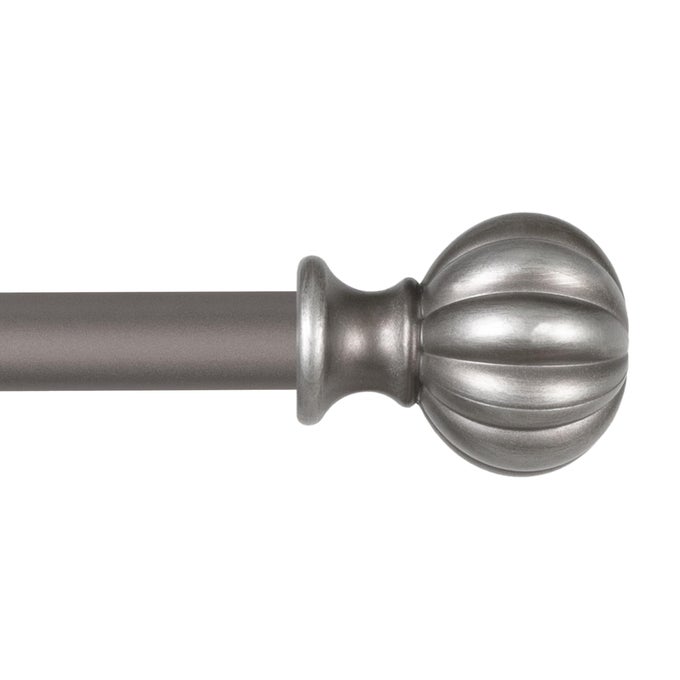 RACHEL FLUTED BALL WINDOW CURTAIN ROD ADJUSTABLE CURTAIN ROD FOR WINDOWS 48 TO 86 INCHES EXTENDABLE CURTAIN ROD SET ITALIAN PEWTER GRAY CURTAIN ROD