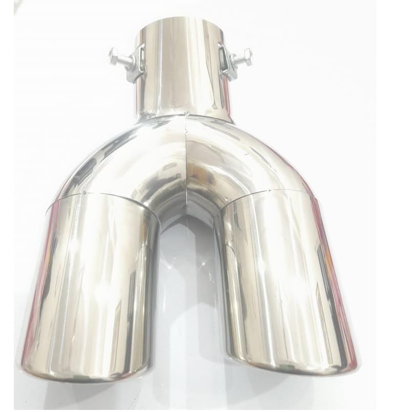 Autofetch Stainless Steel Car Bent Burnt Oval Exhaust Tail Muffler Tip 60mm Curved Oval Double Pipe 60mm (Chrome) Compatible with Santro Xing - Image 4