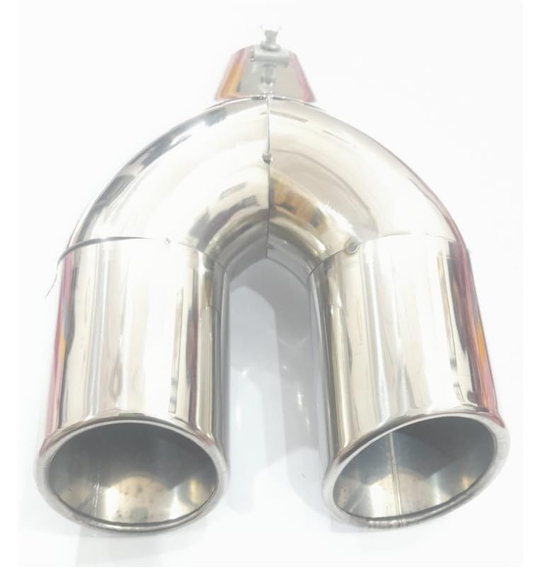 Autofetch Stainless Steel Car Bent Burnt Oval Exhaust Tail Muffler Tip 60mm Curved Oval Double Pipe 60mm (Chrome) Compatible with Santro Xing - Image 2