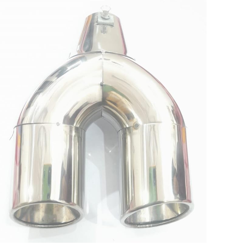 Autofetch Stainless Steel Car Bent Burnt Oval Exhaust Tail Muffler Tip 60mm Curved Oval Double Pipe 60mm (Chrome) Compatible with Santro Xing - Image 1