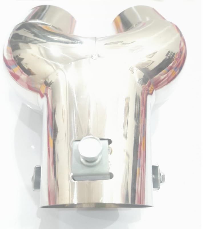 Autofetch Stainless Steel Car Bent Burnt Oval Exhaust Tail Muffler Tip 60mm Curved Oval Double Pipe 60mm (Chrome) Compatible with Santro Xing - Image 3