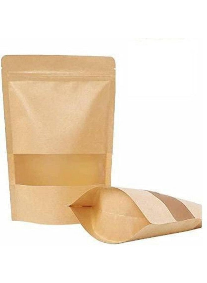 Deera Stand Up Ziplock Reusable Airtight Kraft Paper Storage Pouch (Brown)(100mmX150mm)(Pack of 100) - Image 1
