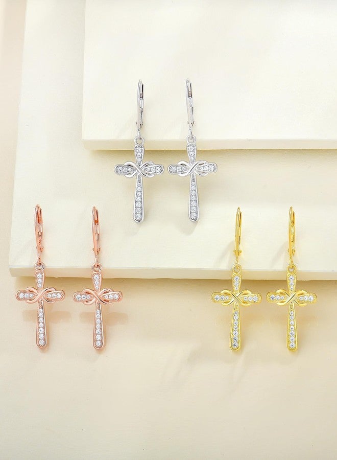 YL Cross Earrings Sterling Silver Infinity Dangle Drop Earrings Cubic Zirconia Criss Leverback Jewelry - Image 5