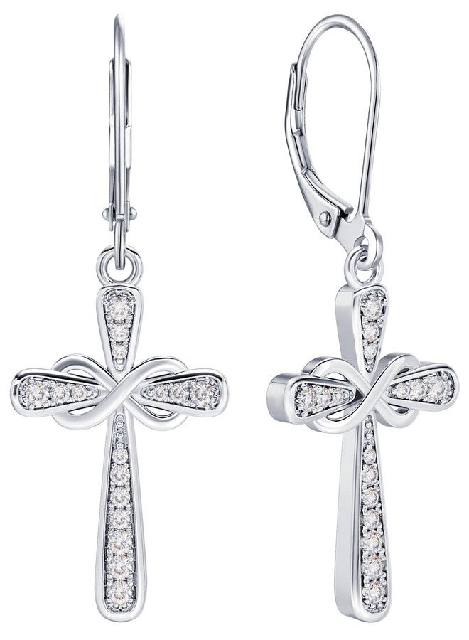 YL Cross Earrings Sterling Silver Infinity Dangle Drop Earrings Cubic Zirconia Criss Leverback Jewelry - Image 1