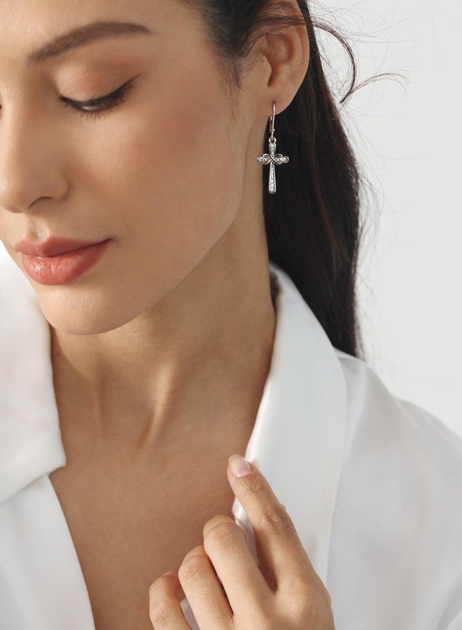 YL Cross Earrings Sterling Silver Infinity Dangle Drop Earrings Cubic Zirconia Criss Leverback Jewelry - Image 2