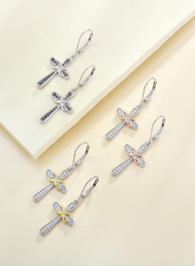 YL Cross Earrings Sterling Silver Infinity Dangle Drop Earrings Cubic Zirconia Criss Leverback Jewelry - Image 4