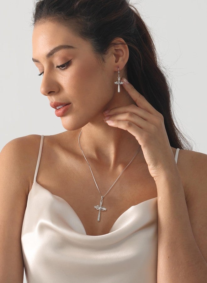 YL Cross Earrings Sterling Silver Infinity Dangle Drop Earrings Cubic Zirconia Criss Leverback Jewelry - Image 3