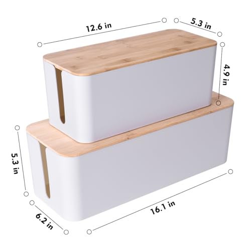 Naeety 2 Pack Large Cable Management Box – Wooden Style Cord Organizer and Cover for TV Wires, Computer, Router, USB Hub and Under Desk Power Strip – Safe ABS Material and Baby-Pets Proof Lock (White) - Image 3