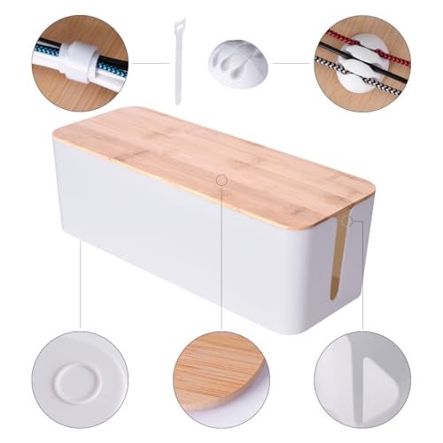 Naeety 2 Pack Large Cable Management Box – Wooden Style Cord Organizer and Cover for TV Wires, Computer, Router, USB Hub and Under Desk Power Strip – Safe ABS Material and Baby-Pets Proof Lock (White) - Image 5