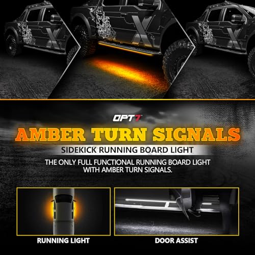 OPT7 Sidekick 78" Running Board Lights 2PCS LED Strips w/Amber Turn Signal, DRL, White Courtesy Light for Extended Crew Cab Trucks Pickup Trailer - Image 2