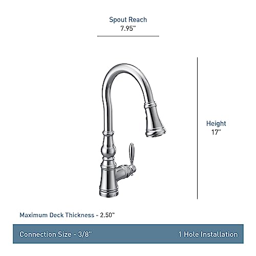 Moen Weymouth Brushed Gold Traditional Shepherd's Hook Pulldown Kitchen Faucet Featuring Pull Down Spray Head with Power Boost, S73004BG - Image 5