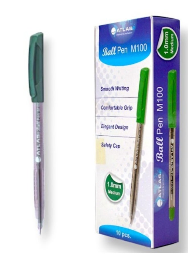 ATLAS Ball Pen 1.0mm Green Pack of 10