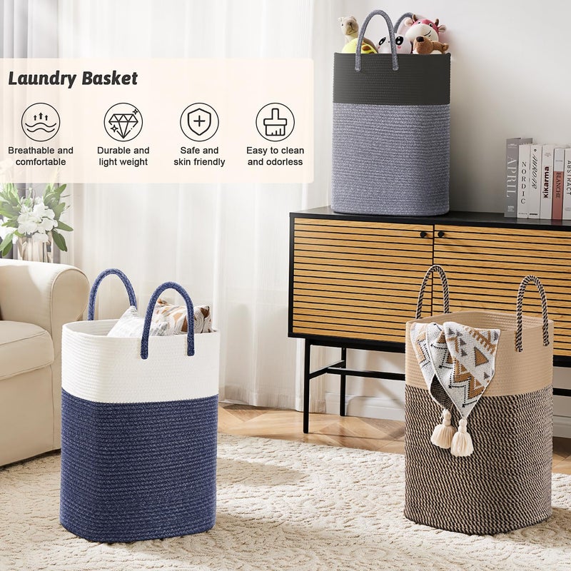 Artfeel Laundry Basket Woven Cotton Rope Laundry Hamper 60L Versatile Storage for Dirty Clothes Baby Toys and Blankets in Bathroom  Nursery and Living Room - Image 4