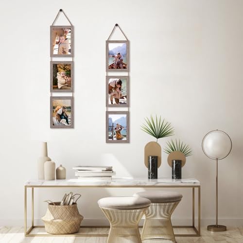 Lavezee 5x7 Collage Hanging Triple Picture Frames Set, Rustic 6 Opening Vertical Frame Made to Display 5 by 7 Inch Photo Postcard for Wall Decor - Image 4