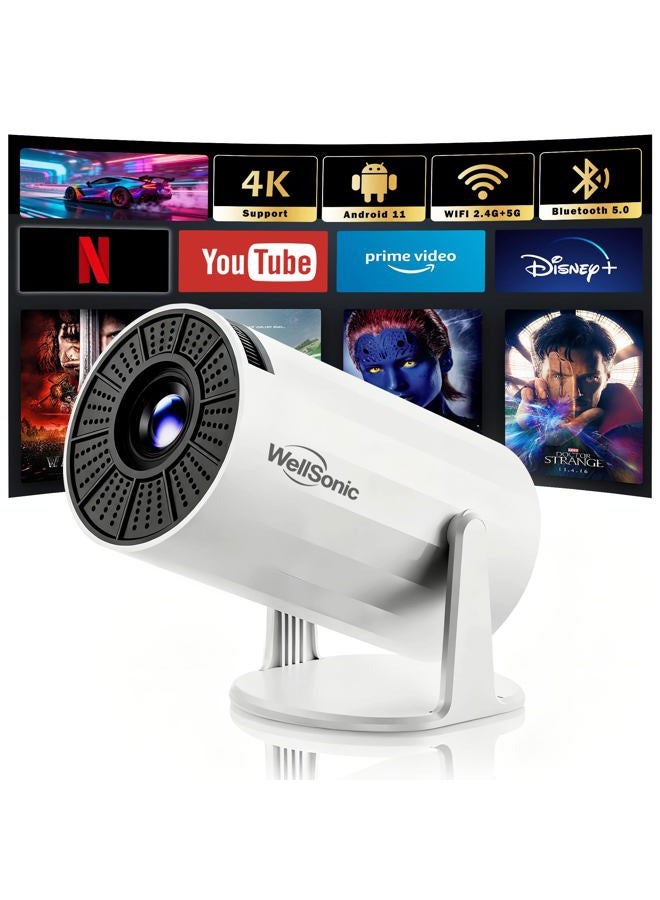 WellSonic Mini Projector with WiFi and Bluetooth, Portable Movie Projector Support 4K, Auto Keystone,210° Rotation, 130'' Screen Smart Projector Compatible with HDMI Phone TV Stick for Bedroom Outdoor - Image 1