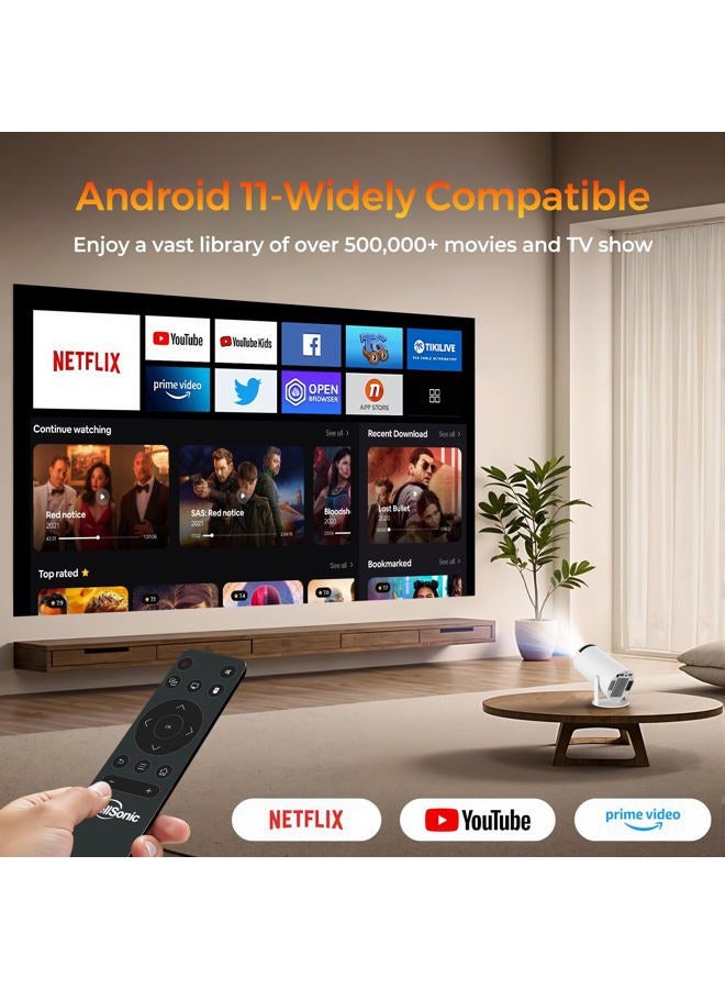 WellSonic Mini Projector with WiFi and Bluetooth, Portable Movie Projector Support 4K, Auto Keystone,210° Rotation, 130'' Screen Smart Projector Compatible with HDMI Phone TV Stick for Bedroom Outdoor - Image 3