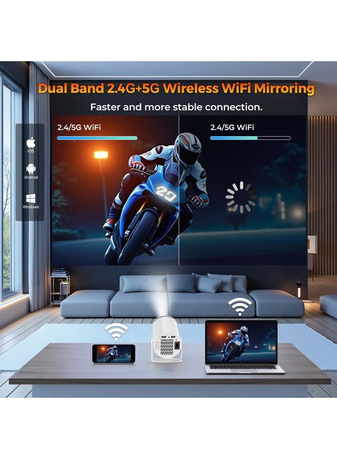 WellSonic Mini Projector with WiFi and Bluetooth, Portable Movie Projector Support 4K, Auto Keystone,210° Rotation, 130'' Screen Smart Projector Compatible with HDMI Phone TV Stick for Bedroom Outdoor - Image 5